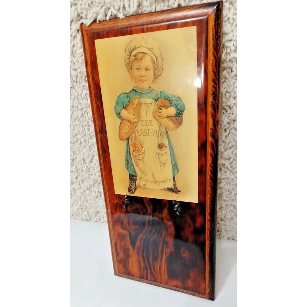 Vintage Yeast Foam Memo Pad Wood Wall Plaque Baker Girl Advertising 14.5” Sign